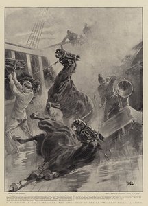 Um transporte em mau tempo, o After-Deck da SS Wardha durante uma tempestade